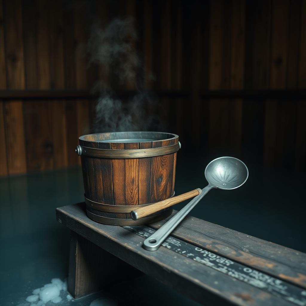 Деревянная шайка и ковш